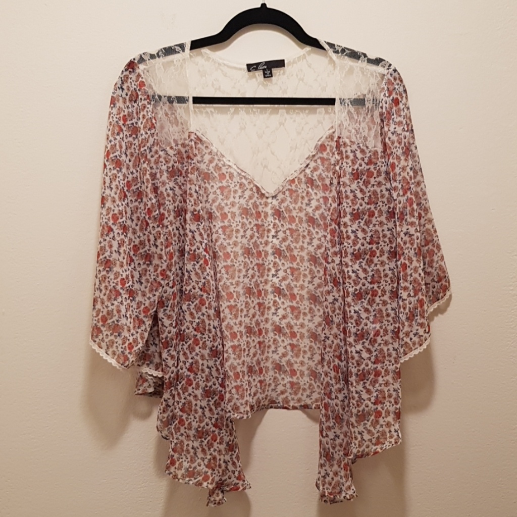 Euc C. Luce Floral Chiffon And Lace Kimono